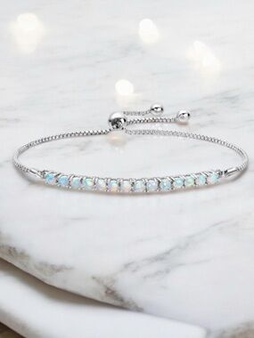 14k White Gold Plated Fire Opal bracelet. New.